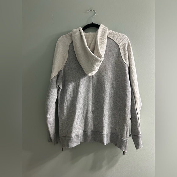 Free People "Trademark Hoodie" charcoal grey and textured off-white patchwork - Picture 3 of 9